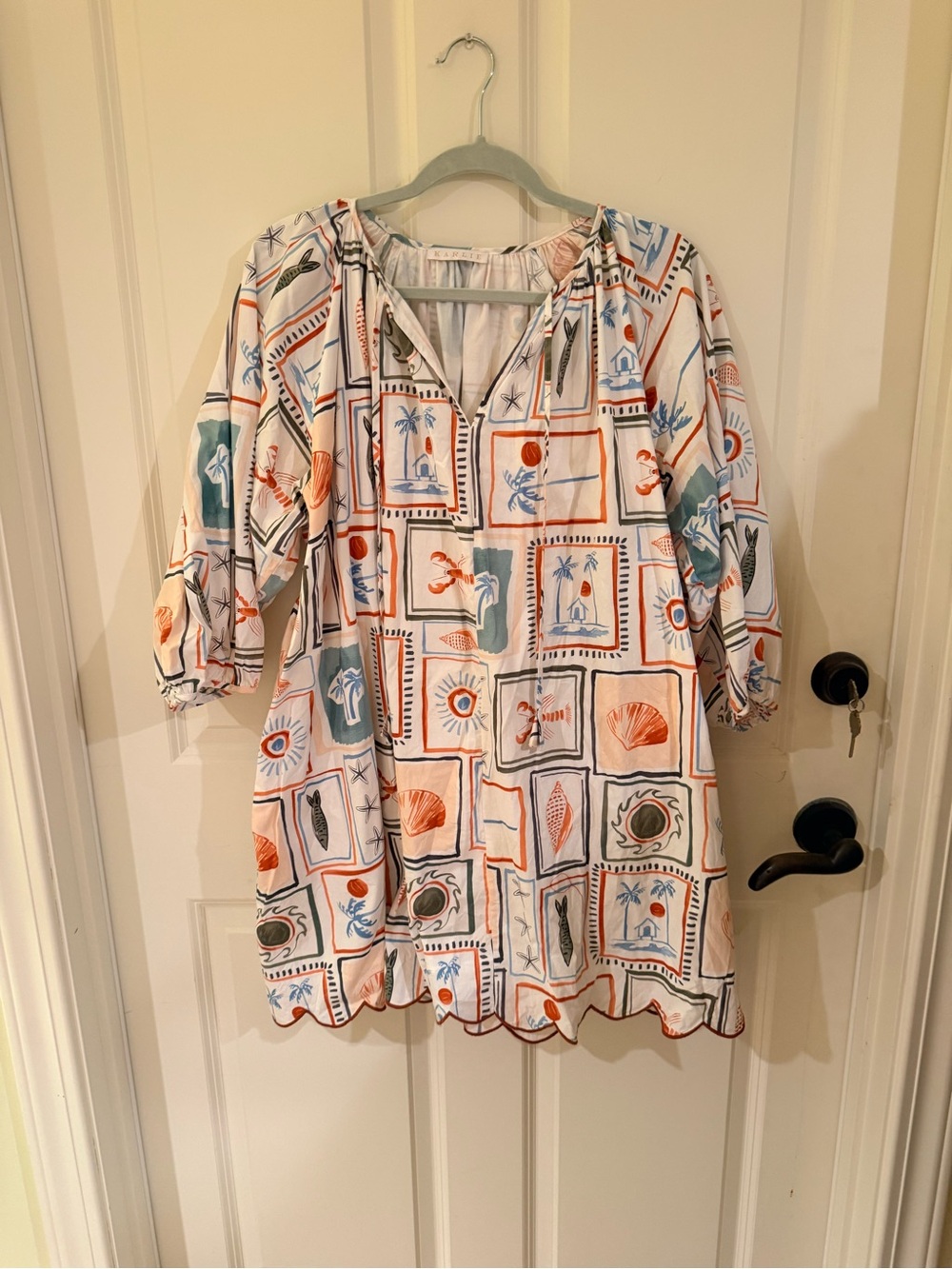 Karlie White Nautical Print lined dress with Orange Accents